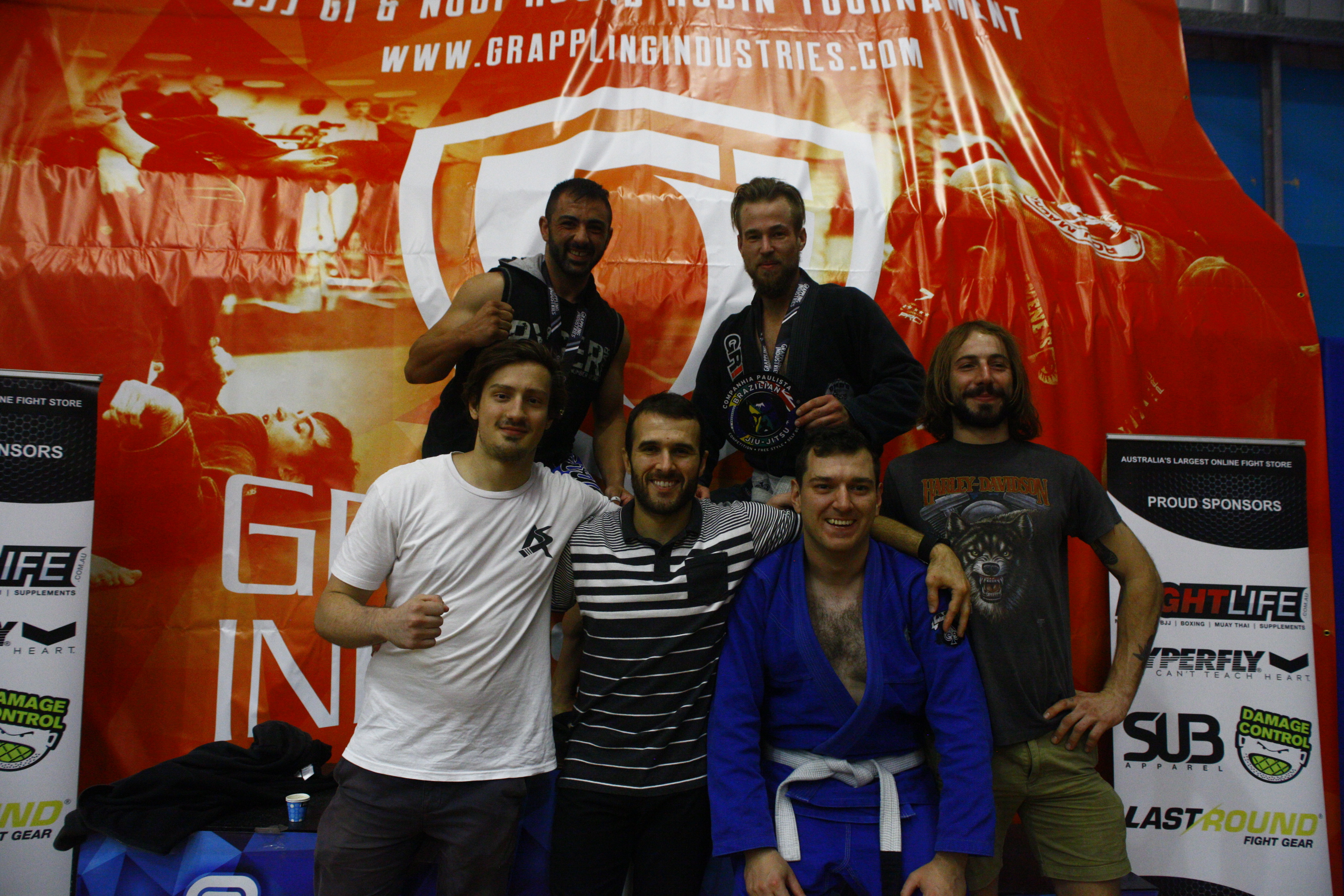 Coach Marcel Leteri Sasso de Oliveira and his DMD'S MMA competition team at the 2017 Grappling Industries in Melbourne.